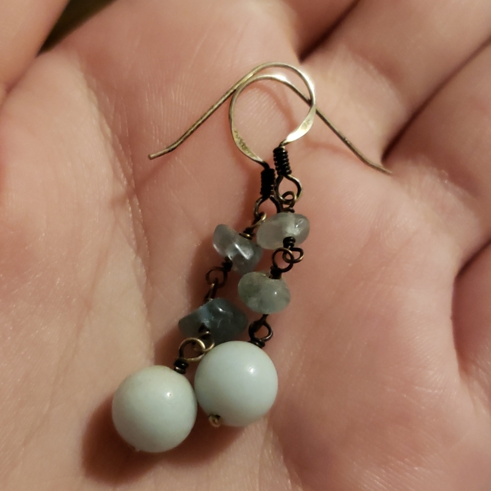 Light Blue and Green Earrings with Stone Beads